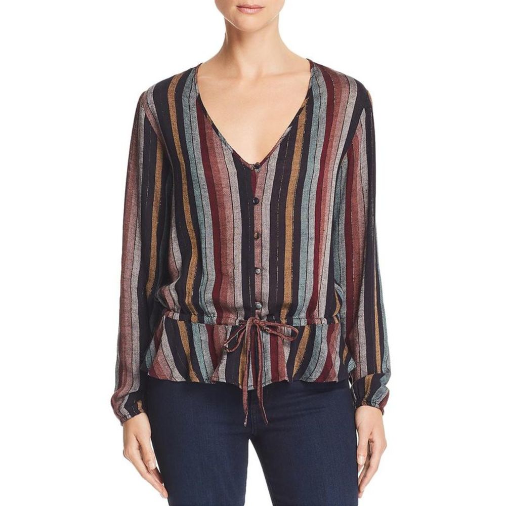 Rails Womens Black Striped Peplum Long Sleeves Blouse Top NWT